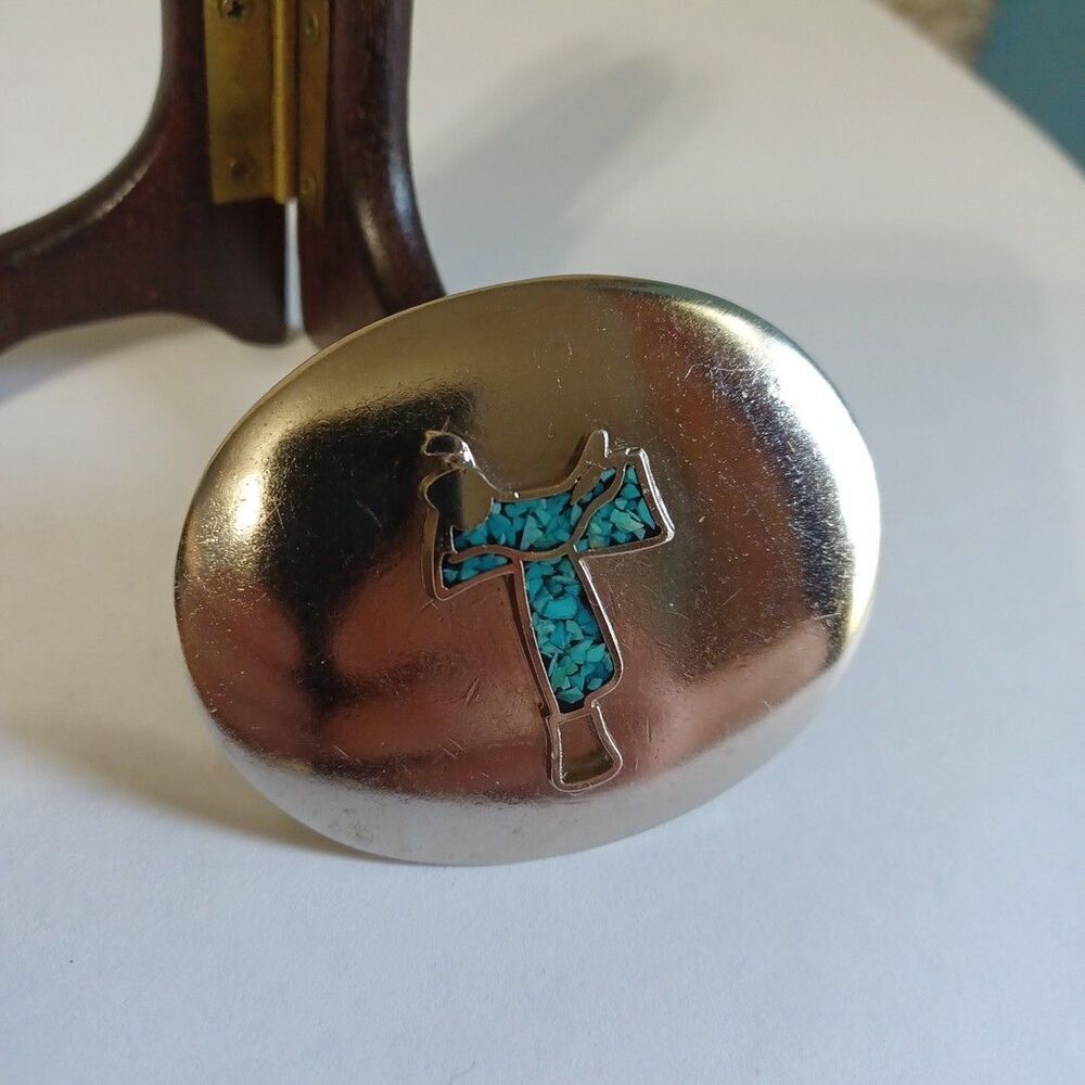 Horse Saddle Native American Indian Faux Turquoise Inlay Belt Buckle Zuni Tribe